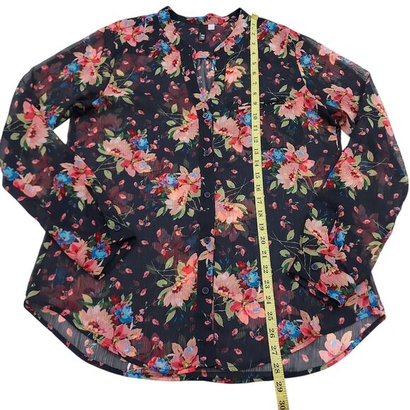 Kut from the Kloth Blouse Womens Large Black Floral Sheer Peasant Festival Boho - Picture 12 of 12